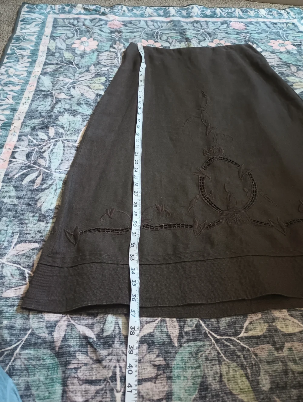 Cabi Womens Embroidered Linen Maxi Skirt Size 10 Brown Classic Cottage Lagom - Picture 10 of 10